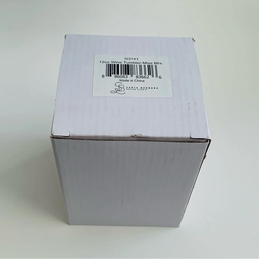 Stemless Wine Tumbler Miss Mrs. 12oz White NWT